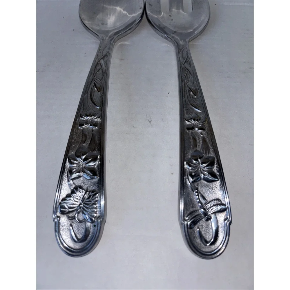 LENOX Metal Salad‎ Serve Fork And Spoon Floral